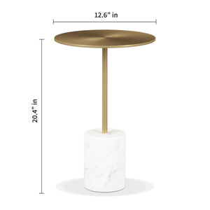 Homeroots 20" White And Gold Steel And Marble Round End Table   520841