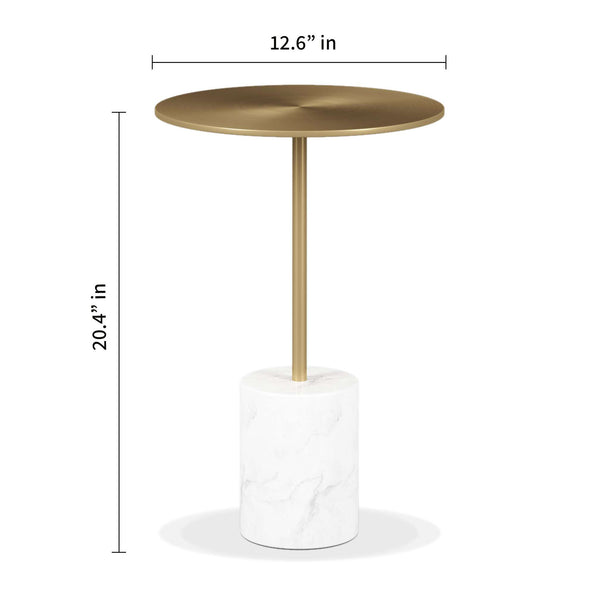 Homeroots 20" White And Gold Steel And Marble Round End Table   520841