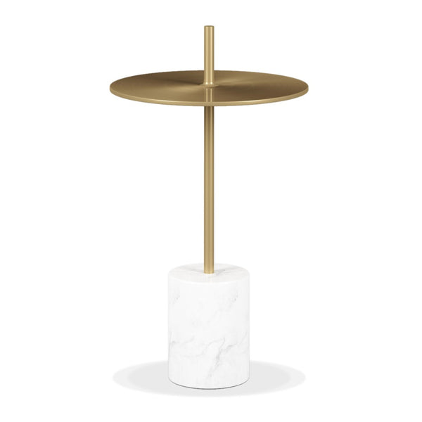 HomeRoots 25" Gold and White Round End Table - Mid-Century Modern Design with Marble Base for Chic Spaces 520843
