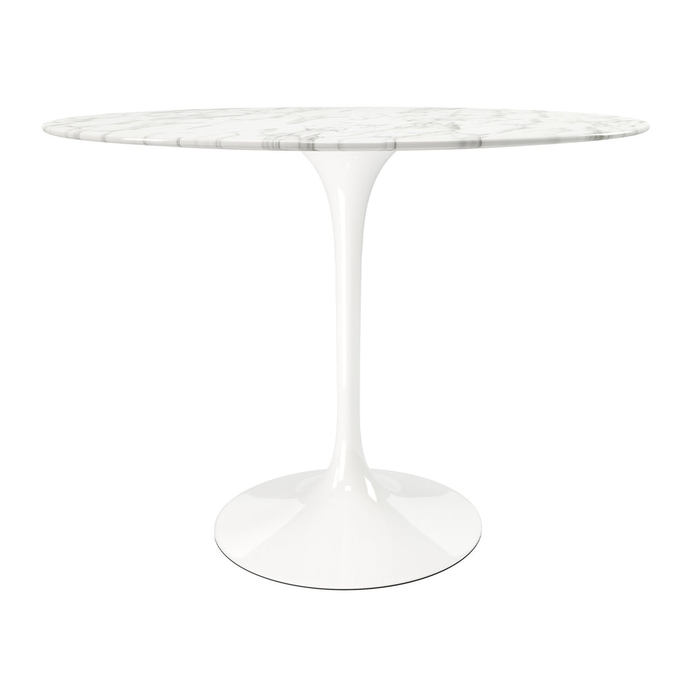 Homeroots 40" White Rounded Stone And Metal Pedestal Base Dining Table   520844