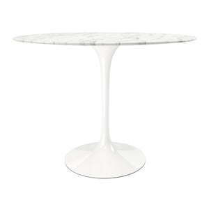 Homeroots 40" White Rounded Stone And Metal Pedestal Base Dining Table   520844