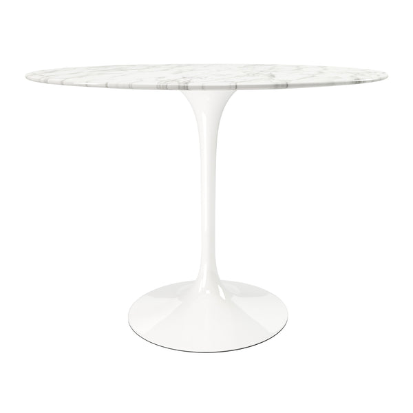 Homeroots 40" White Rounded Stone And Metal Pedestal Base Dining Table   520844