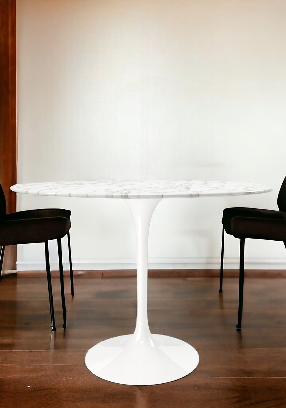 Homeroots 40" White Rounded Stone And Metal Pedestal Base Dining Table   520844