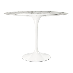 Homeroots 40" White Rounded Stone And Metal Pedestal Base Dining Table   520844