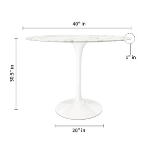 Homeroots 40" White Rounded Stone And Metal Pedestal Base Dining Table   520844