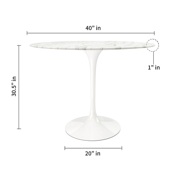 Homeroots 40" White Rounded Stone And Metal Pedestal Base Dining Table   520844