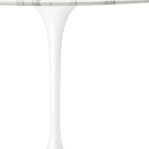 HomeRoots 40" Elegant White Marble Round Dining Table with Durable Metal Pedestal Base for 4 People 520844