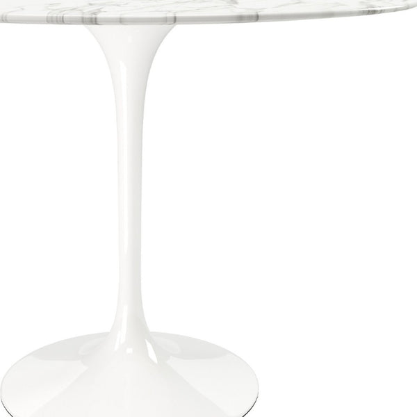 HomeRoots 40" Elegant White Marble Round Dining Table with Durable Metal Pedestal Base for 4 People 520844