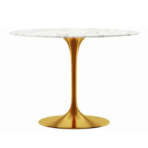 Homeroots 40" White And Gold Rounded Marble And Metal Pedestal Base Dining Table   520845