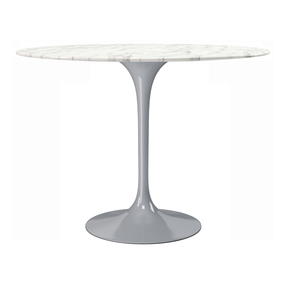 Homeroots 40" White And Gray Rounded Marble And Metal Pedestal Base Dining Table   520846