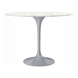 Homeroots 40" White And Gray Rounded Marble And Metal Pedestal Base Dining Table   520846