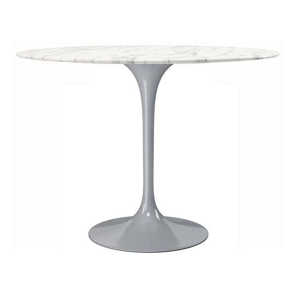 Homeroots 40" White And Gray Rounded Marble And Metal Pedestal Base Dining Table   520846