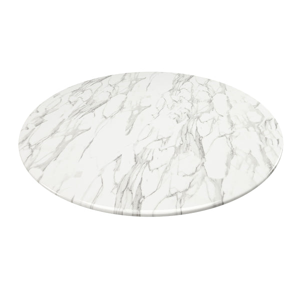 Homeroots 40" White And Gray Rounded Marble And Metal Pedestal Base Dining Table   520846