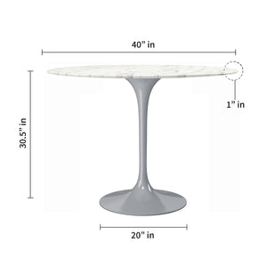 Homeroots 40" White And Gray Rounded Marble And Metal Pedestal Base Dining Table   520846