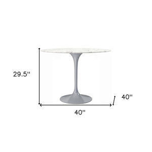 HomeRoots 40" Elegant White and Gray Marble Dining Table with Metal Base for Modern Homes - Seats 4 Comfortably 520846