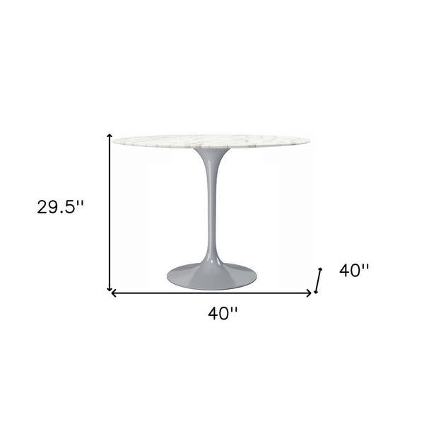 HomeRoots 40" Elegant White and Gray Marble Dining Table with Metal Base for Modern Homes - Seats 4 Comfortably 520846