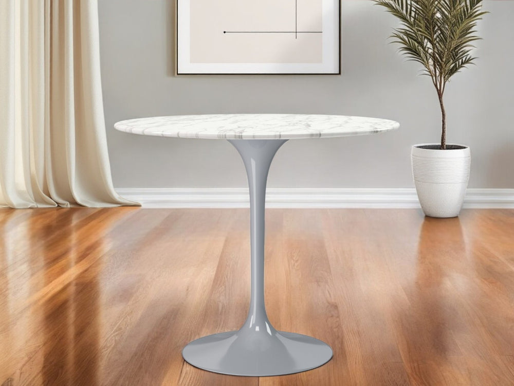 HomeRoots 40" Elegant White and Gray Marble Dining Table with Metal Base for Modern Homes - Seats 4 Comfortably 520846