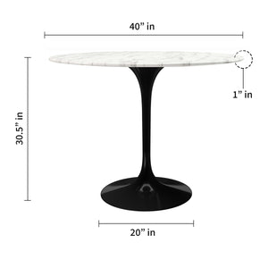 Homeroots 40" White And Black Marble And Metal Dining Table   520847