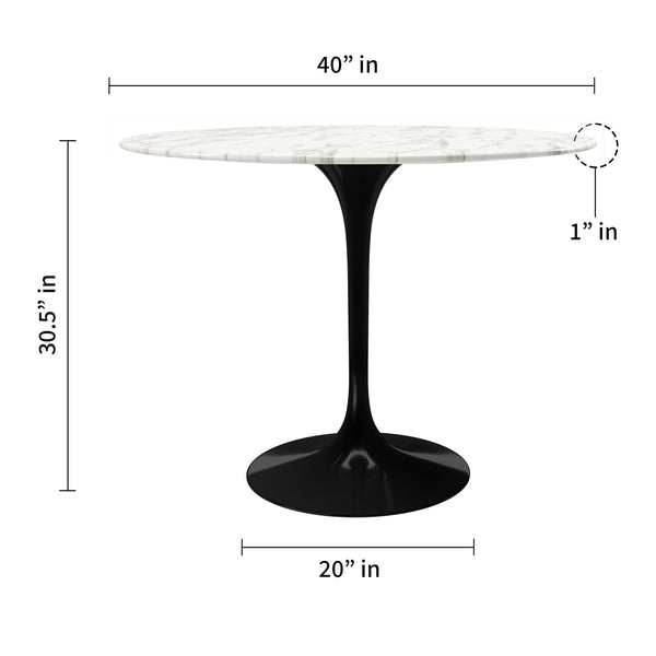 Homeroots 40" White And Black Marble And Metal Dining Table   520847