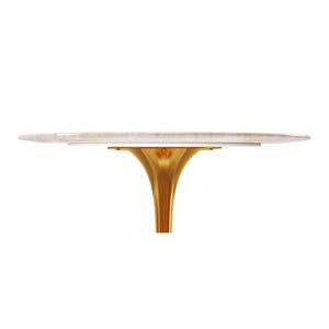 Homeroots 40" White And Gold Rounded Stone And Metal Pedestal Base Dining Table   520848