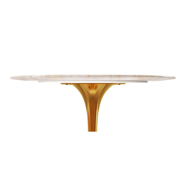 Homeroots 40" White And Gold Rounded Stone And Metal Pedestal Base Dining Table   520848