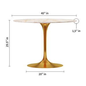 Homeroots 40" White And Gold Rounded Stone And Metal Pedestal Base Dining Table   520848