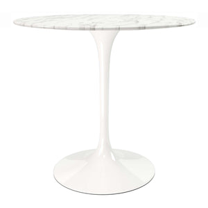 Homeroots 32" White Rounded Marble And Metal Pedestal Base Dining Table   520849