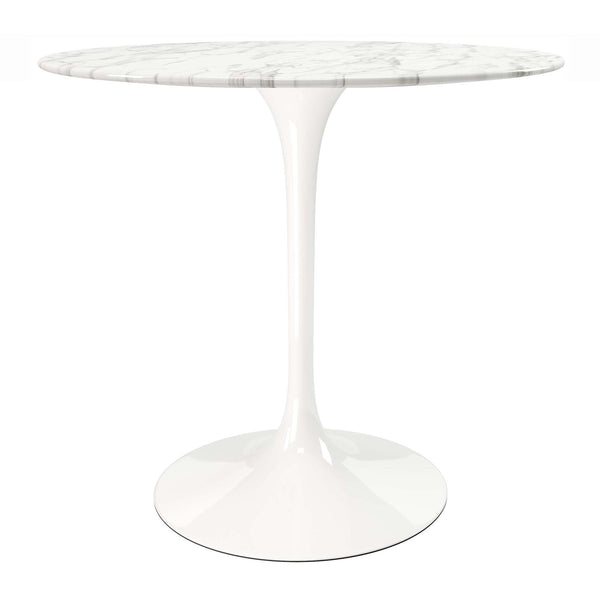 Homeroots 32" White Rounded Marble And Metal Pedestal Base Dining Table   520849