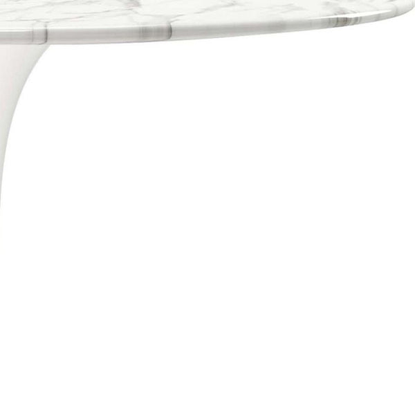 HomeRoots 32" Elegant White Marble & Metal Pedestal Dining Table - Modern Design for Stylish Spaces & Durability 520849