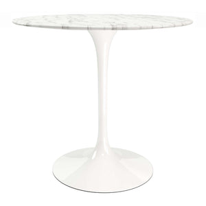 HomeRoots 32" Elegant White Marble & Metal Pedestal Dining Table - Modern Design for Stylish Spaces & Durability 520849