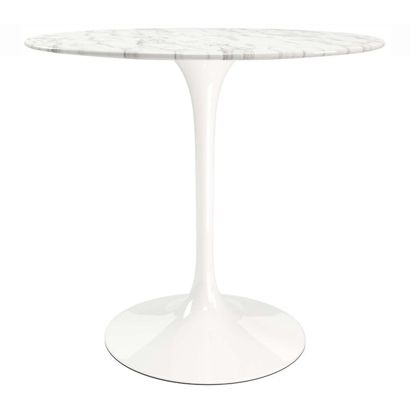 HomeRoots 32" Elegant White Marble & Metal Pedestal Dining Table - Modern Design for Stylish Spaces & Durability 520849