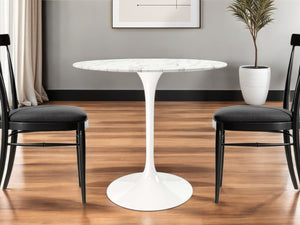 HomeRoots 32" Elegant White Marble & Metal Pedestal Dining Table - Modern Design for Stylish Spaces & Durability 520849