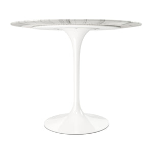 Homeroots 32" White Rounded Marble And Metal Pedestal Base Dining Table   520849
