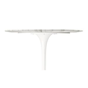 Homeroots 32" White Rounded Marble And Metal Pedestal Base Dining Table   520849