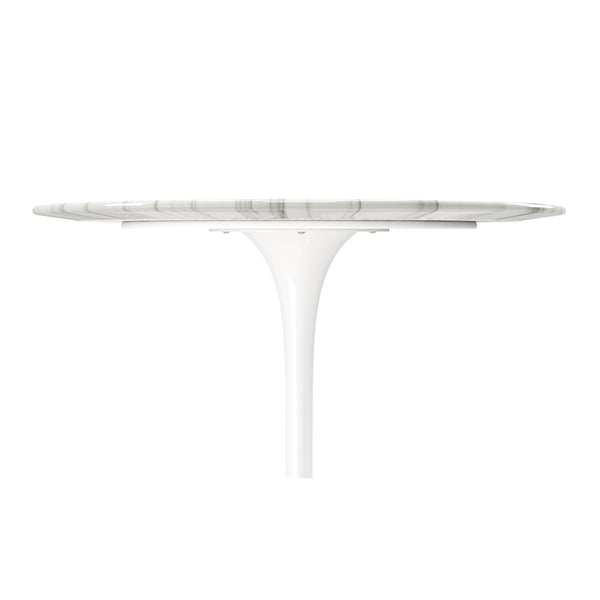 Homeroots 32" White Rounded Marble And Metal Pedestal Base Dining Table   520849