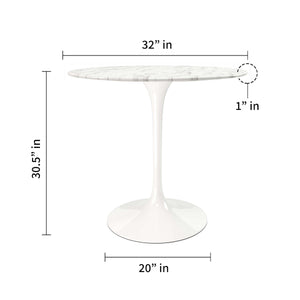 Homeroots 32" White Rounded Marble And Metal Pedestal Base Dining Table   520849