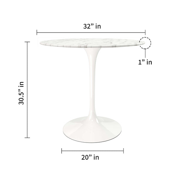 Homeroots 32" White Rounded Marble And Metal Pedestal Base Dining Table   520849