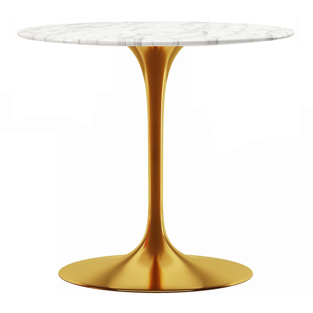 Homeroots 32" White And Gold Marble And Metal Dining Table   520850