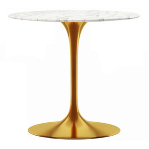 Homeroots 32" White And Gold Marble And Metal Dining Table   520850