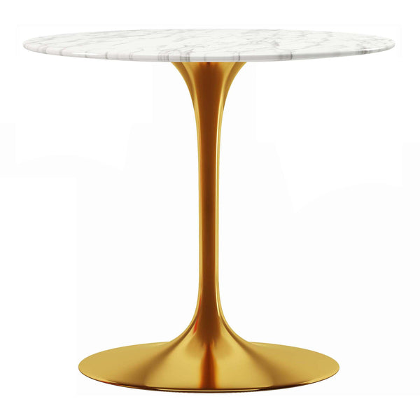 Homeroots 32" White And Gold Marble And Metal Dining Table   520850