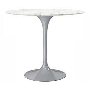 Homeroots 32" White And Gray Rounded Stone And Metal Pedestal Base Dining Table   520851