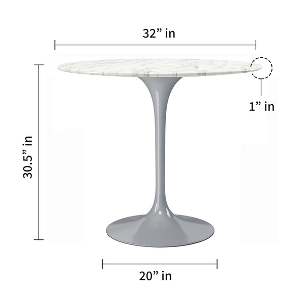 Homeroots 32" White And Gray Rounded Stone And Metal Pedestal Base Dining Table   520851