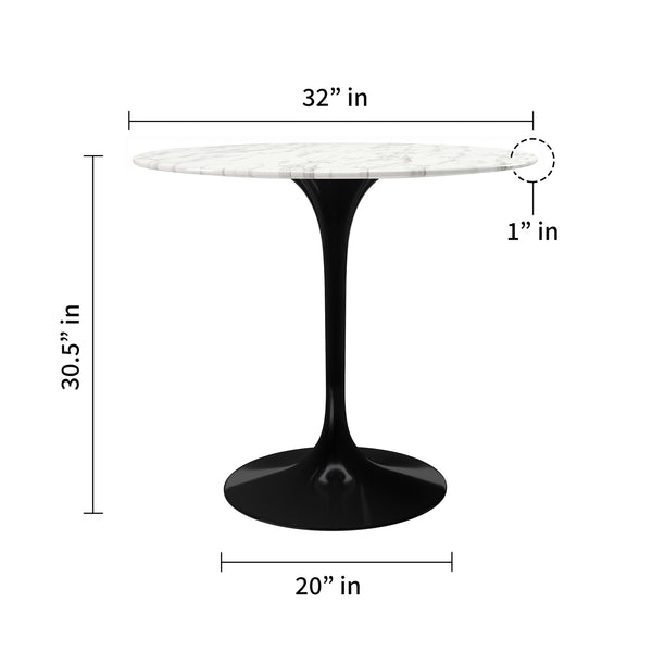 Homeroots 32" White And Black Marble And Metal Dining Table   520852
