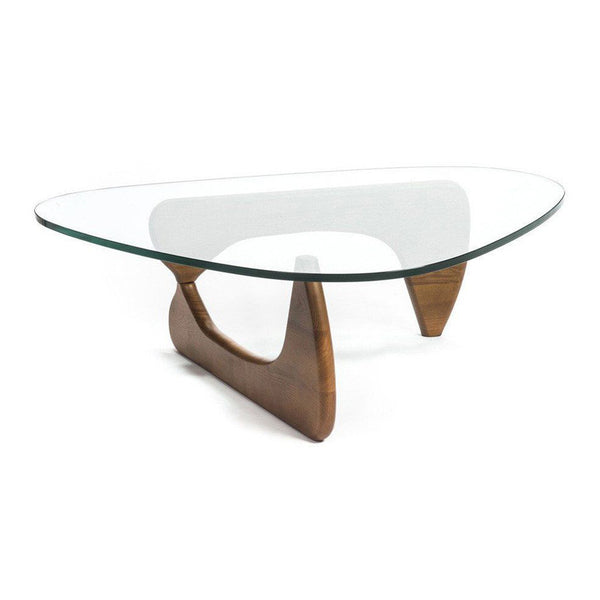 Homeroots 50" Clear And Brown Glass And Solid Wood Triangle Coffee Table   520854