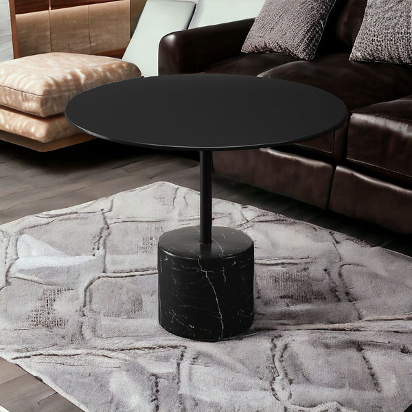 Homeroots 17" Black Steel And Stone Round Coffee Table   520855