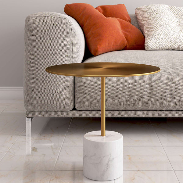 Homeroots 17" Gold And White Steel And Stone Round Coffee Table   520856