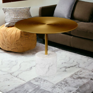 Homeroots 17" Gold And White Steel And Stone Round Coffee Table   520856