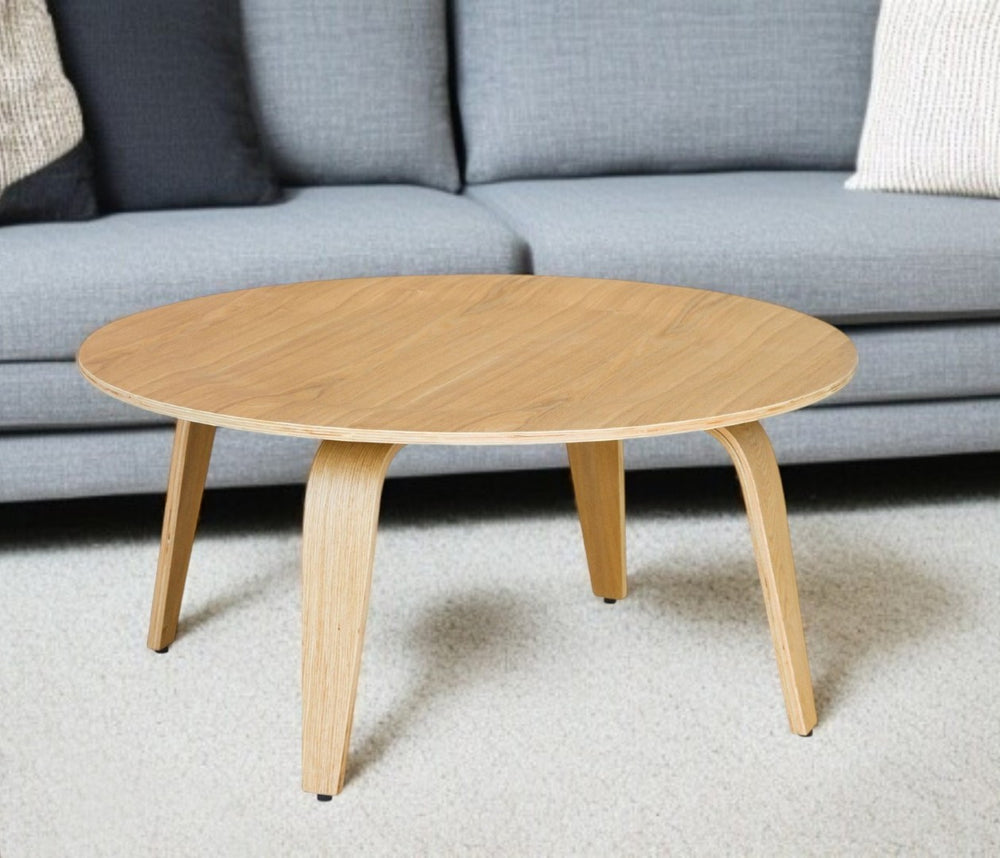 HomeRoots 34" Stylish Natural Round Coffee Table – Modern Geometric Accent, Durable & Versatile for Any Space 520858