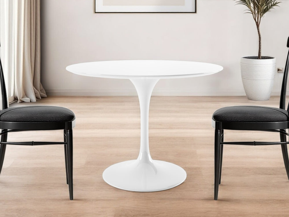 HomeRoots 42" Modern White Fiberglass Dining Table - Sleek, Scratch-Resistant Design for Cozy Spaces & Meals 520860