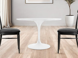 HomeRoots 48" Modern White Fiberglass Dining Table with Metal Base - Sleek, Durable, Seats 6 for Stylish Meals 520861